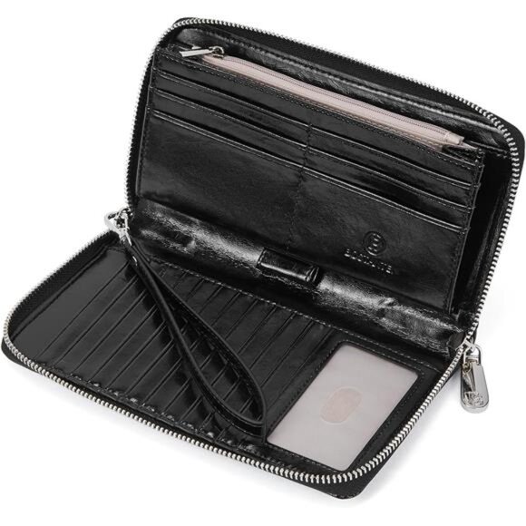 Leather Wallets for Women RFID Blocking Credit Cards Holder Phone Clutch Black - Picture 6 of 7